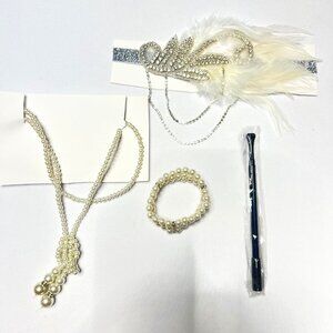 1920s Flapper Accessories White Feathers Gatsby Costume Accessories Set #2520